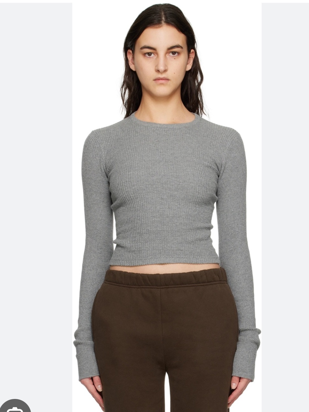 Danielle Guizio Gray Thermal Long-Sleeve Top